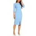 thumbnail image 3 of INSPIRE CHIC Women's Sheath Dress Boat Neck 3/4 Sleeves Split Hem Wear-to-Work Midi Dresses L Sky Blue, 3 of 7