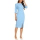 thumbnail image 2 of Vestido de Sheath para mujer Inspire Chic, cuello barco, mangas 3/4, dobladillo dividido, vestido midi para trabajar, azul cielo, talla XS, 2 of 6