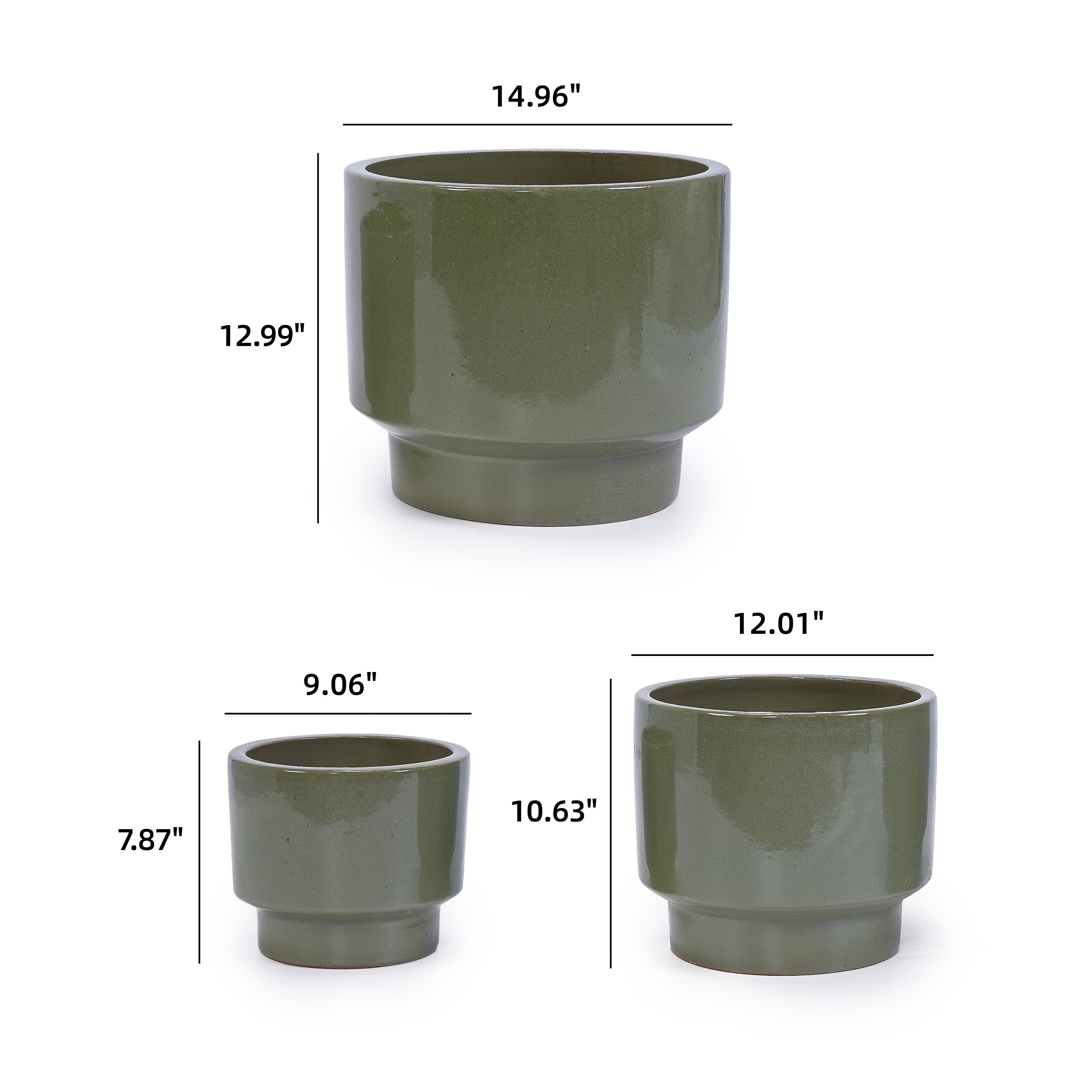 MAYEERTY 3 Pack Ceramic Plant Pots, Planter for Indoor Outdoor Patio, Garden, Light Green