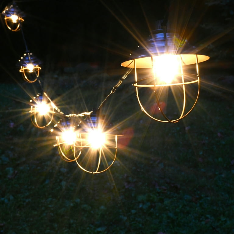 Electric Cafe String Lights with 10 Bronze Metal Shades 