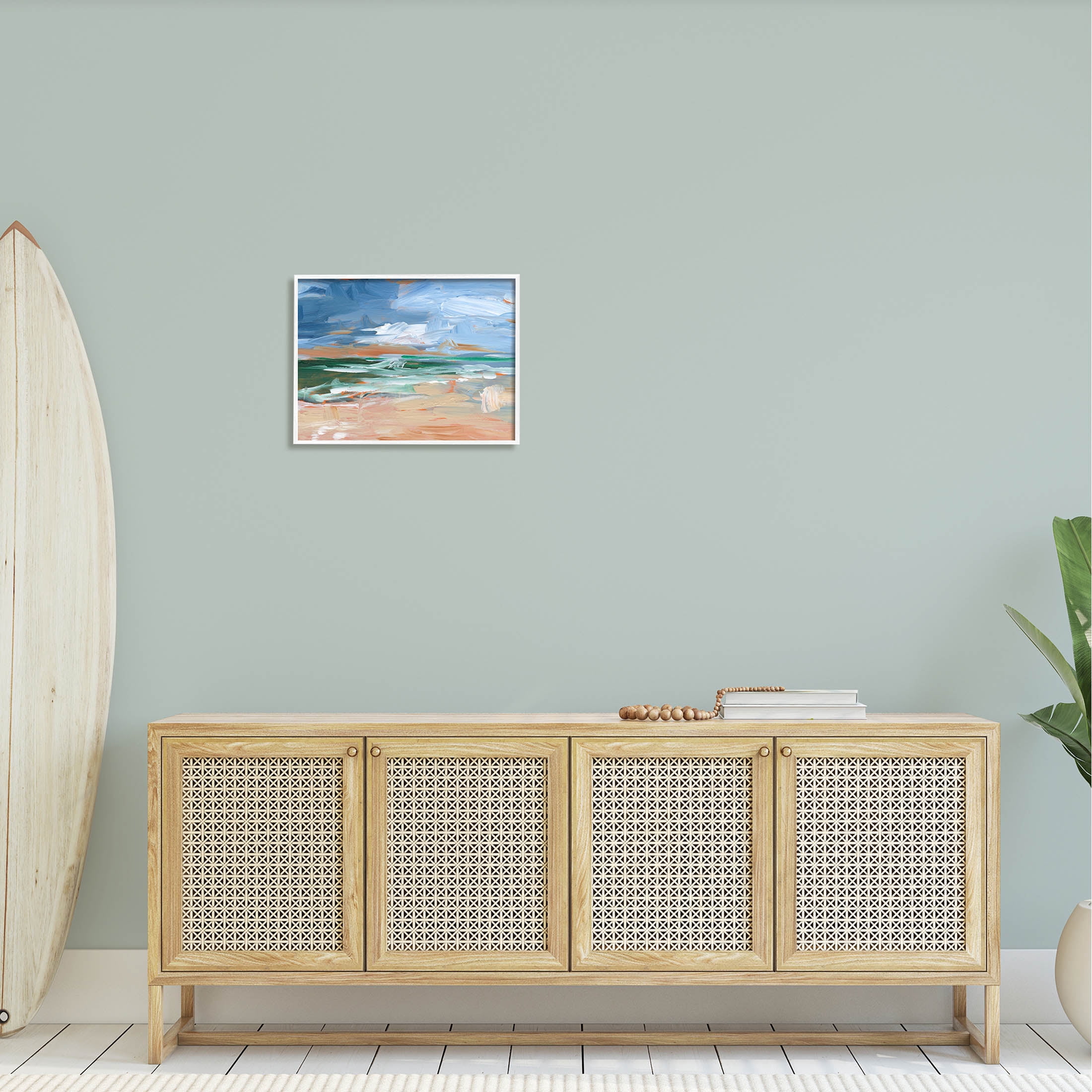 Abstract Beach Nautical Scenery Landscape Painting White Framed Art Print Wall Art