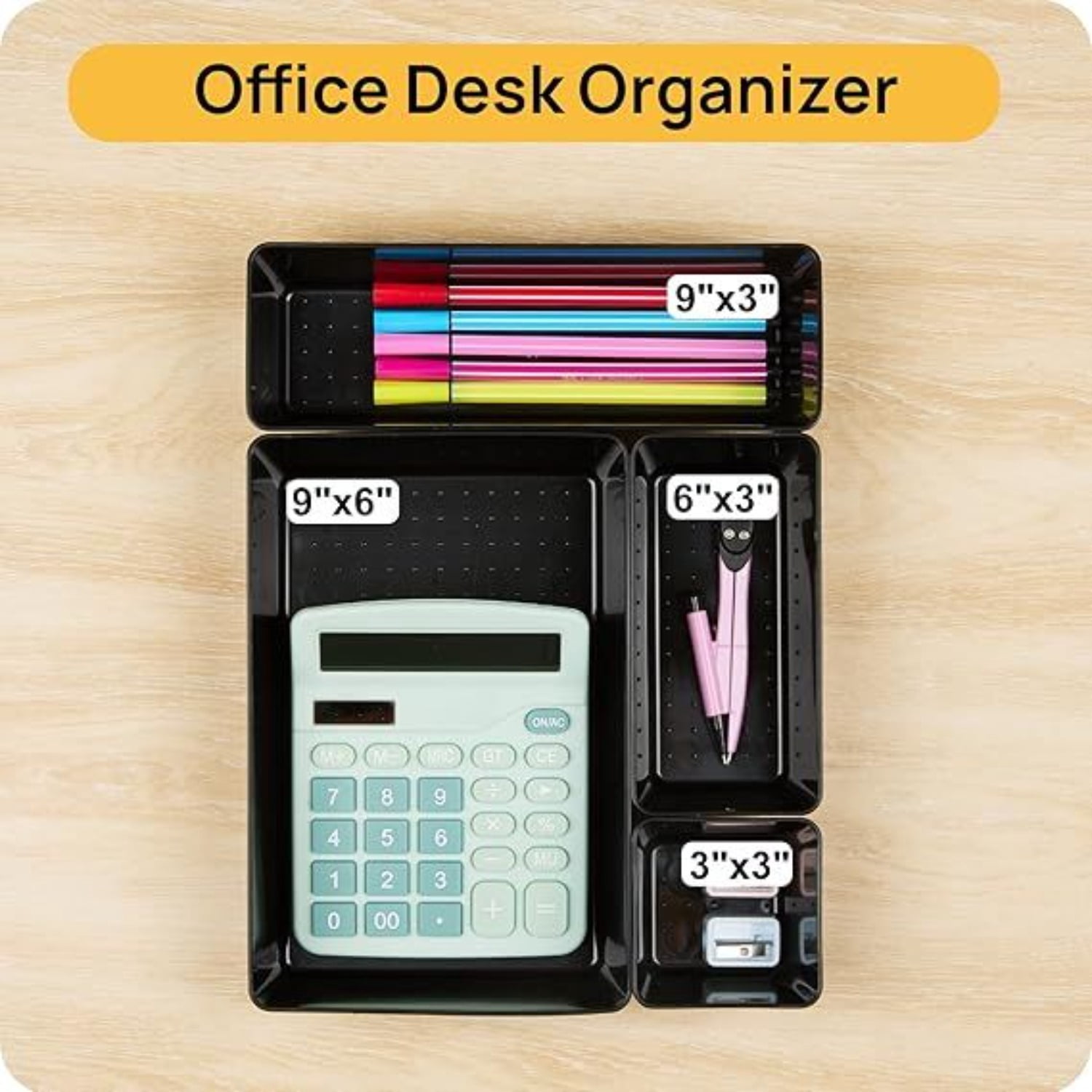 25 PCS Office Desk Drawer Organizers Set 4-Size Versatile Plastic Drawer Organizer Trays Storage Bins for Desk Accessories Office Organizers and Storage Bathroom Makeup Vanity Black