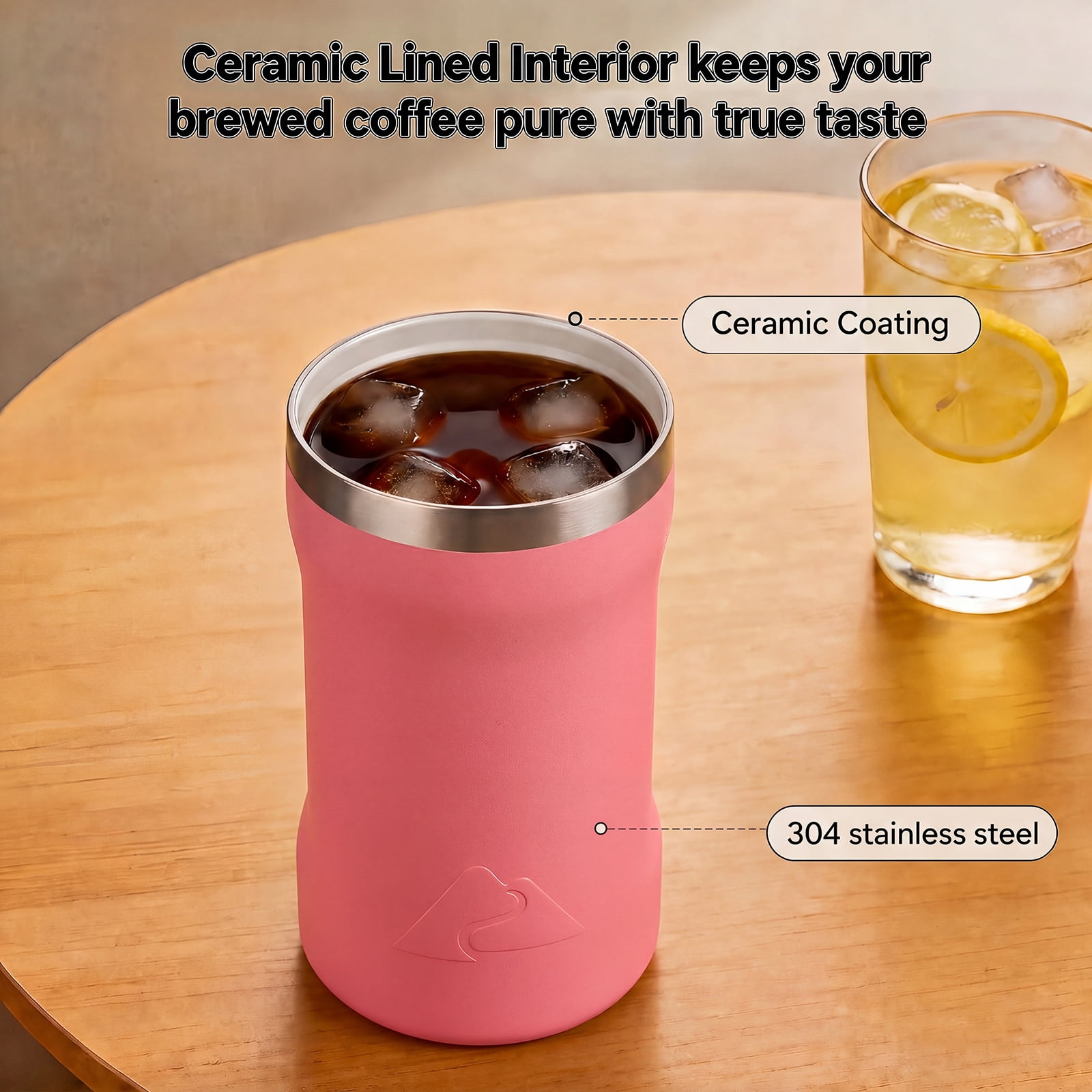 Ozark Trail 16oz Ceramic Lined Stainless Steel Can Tumbler with 2-in-1 Lid, Coral