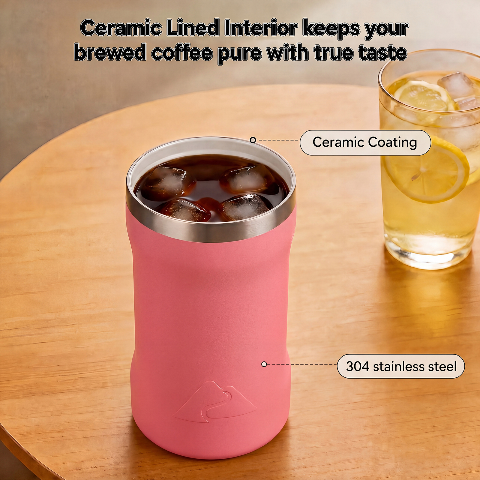 Vaso de acero inoxidable de 16 oz con revestimiento cerámico y tapa 2 en 1, coral 4
