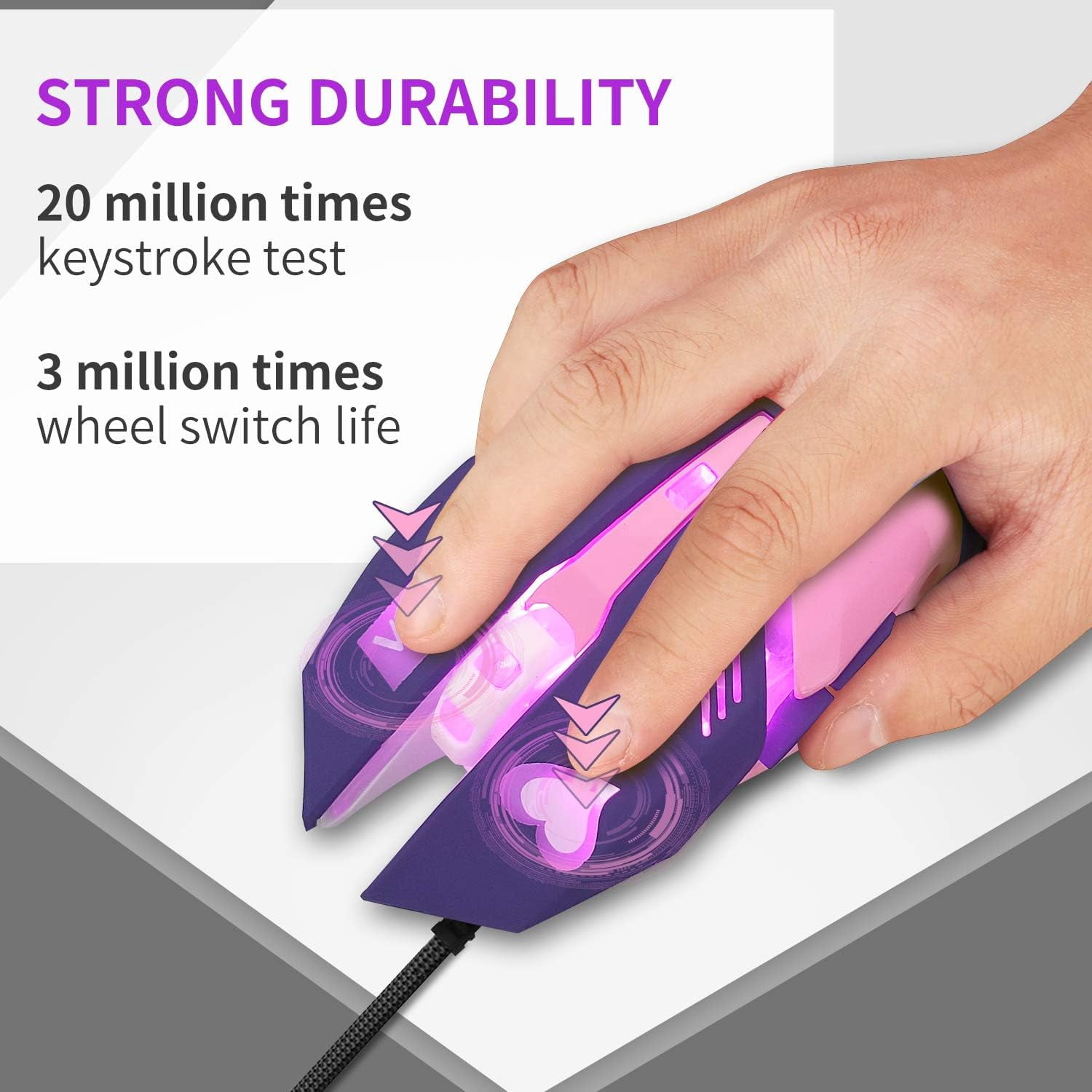 Lovely Wired USB Computer Mouse,7 Colors Backlit,Silent Buttons,3200 DPI,for MacBook,Computer PC,Laptop