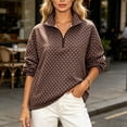 thumbnail image 2 of Sewkxo Womens Polka Dot Jackets Half-Zip Windbreaker Jacket Stand Collar Drawstring Hem Outerwear Trendy Casual Coats,Brown M, 2 of 6