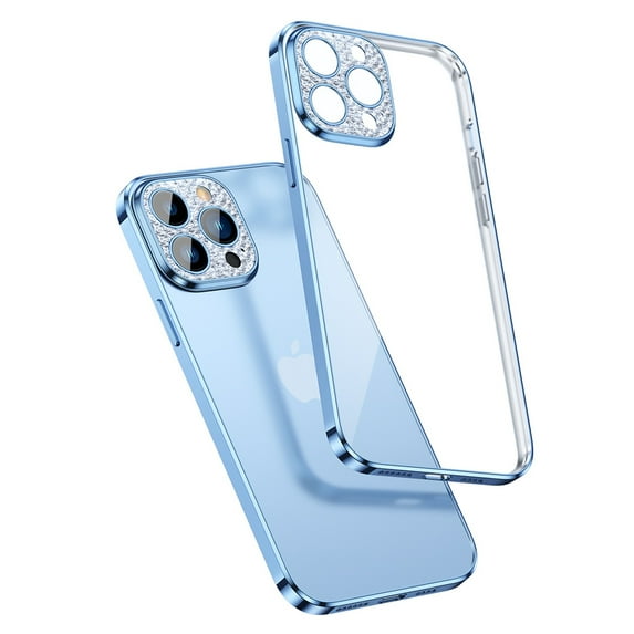 ELEHOLD Ultra-thin Plating Clear Glass Case for iPhone 13 Pro Max 6.7" 2022,with Shockproof Anti-scratch Crystal-clear Back Ultra-thin Lightweight Case Cover,Blue
