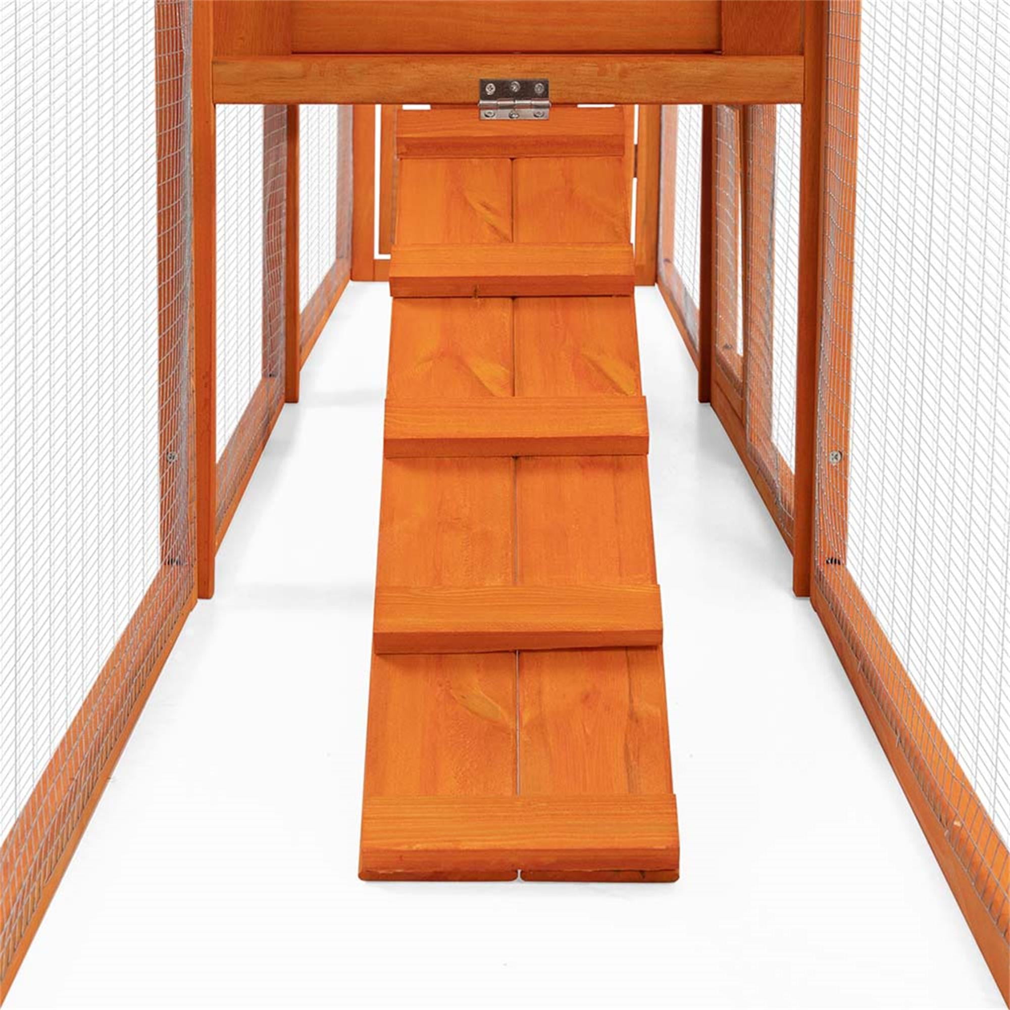 Kadyn 94" Outdoor Large Rabbit Hutch with Run, Wood 2-Story Chicken Coops for 4-6 Rabbits, Pet Cages for Small Animals, Orange