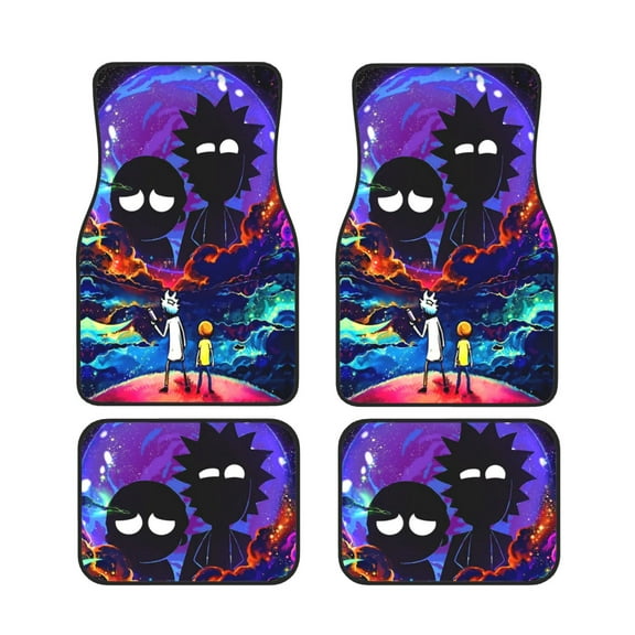 Print Cartoon Rick And Morty Car Floor Mat Durable Fabric Heavy Duty Auto Floor Carpets 4pc Universal Auto Interior Accessories Protector Mats For Front And Rear