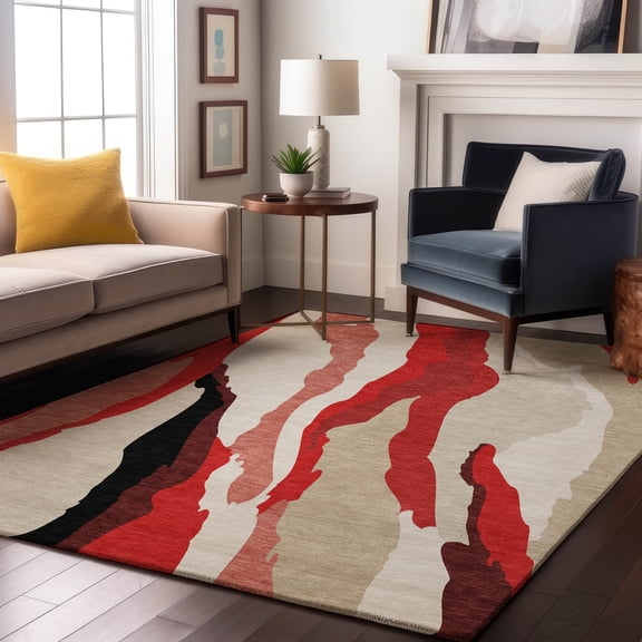 Addison Rugs Mayfield Premium Machine Washable Transitional Waves Red Rectangle Rug, 10' x 14'