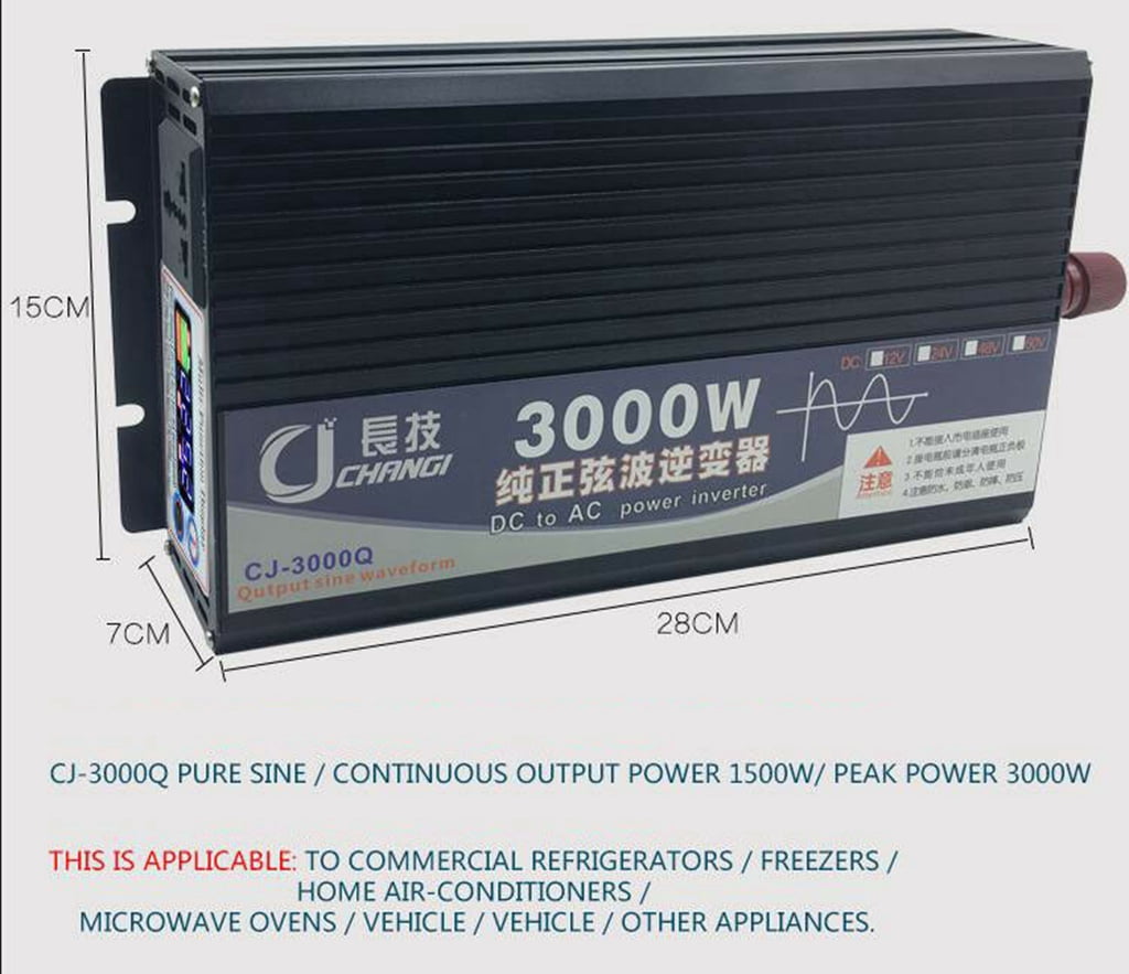 CJC 3000W Pure Sine Wave Power Inverter DC 12V to AC 110V