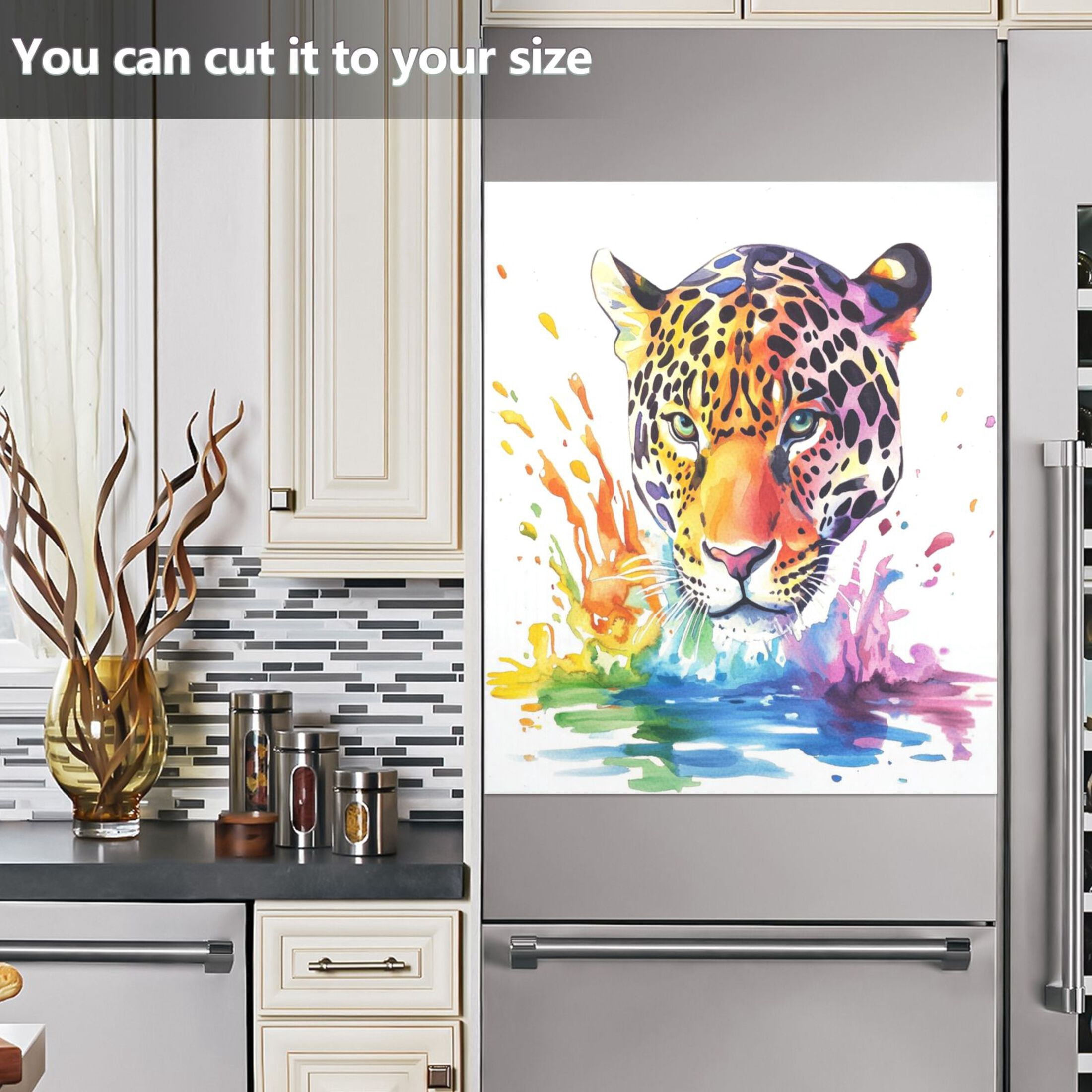 Dishwasher Magnetic Sticker 23x26 Inch Refrigerator Magnetic Sticker Washing Machine Magnetic Sticker Kitchen Panel Magnetic Sticker Home Decor Rainbow Watercolor Leopard