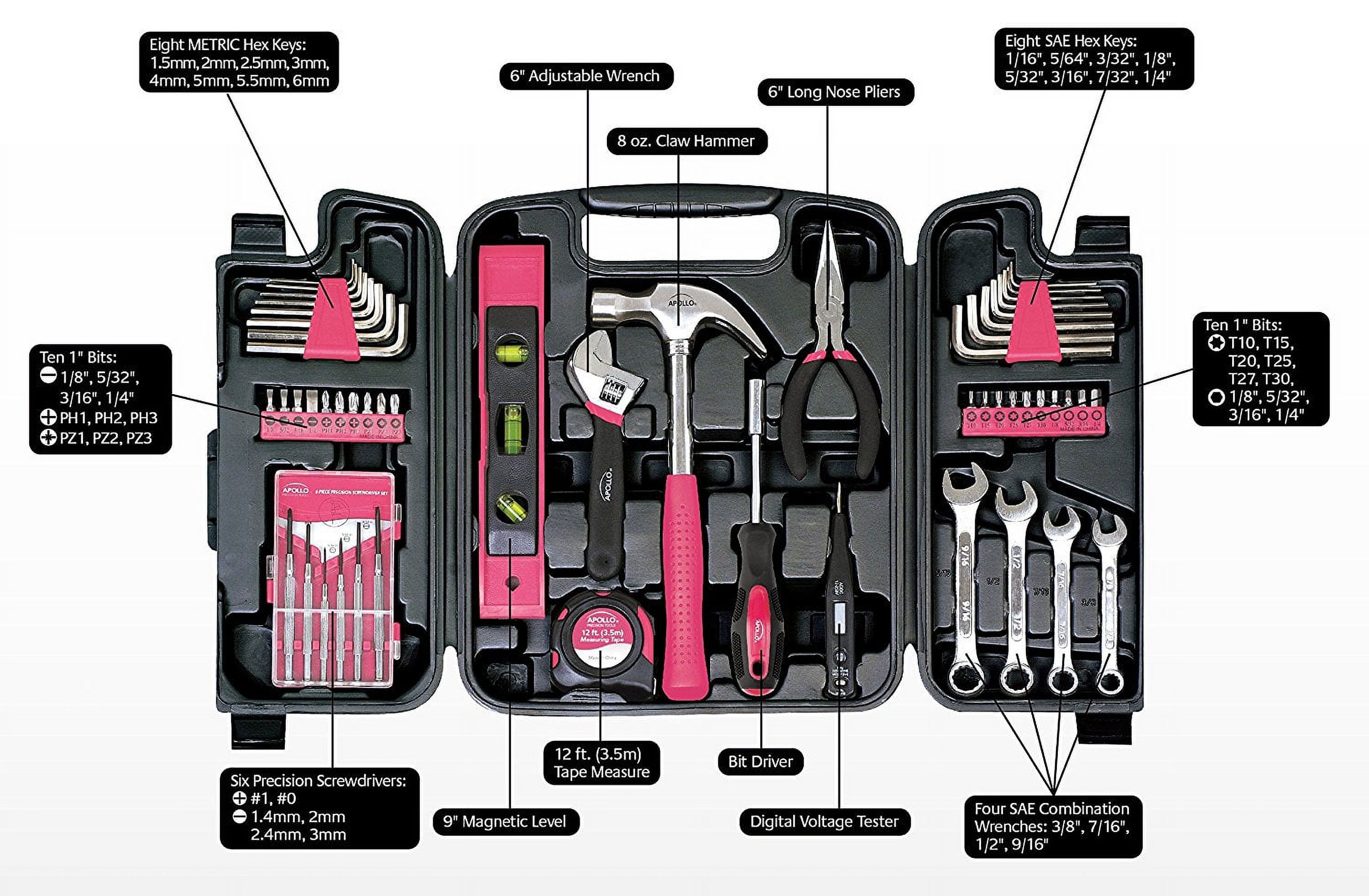Apollo Tools Dt9408 53 Piece Household Tool Set With Wrenches, Precision Screwdriver Set And Most Reached For Hand Tools In Storage Case - image 2 of 5