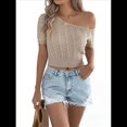 thumbnail image 3 of Tops de Verano para Mujer, Suéteres de Crochet, Ropa de Resort, Tops de Punto Calados de Corta, Pareo de Playa 2025 Caqui XL, 3 of 10