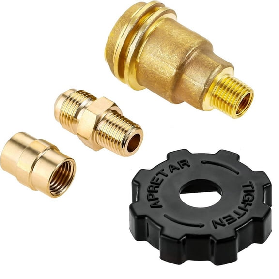 Heavy Duty Brass Adapter Set 3/8 Flared & 1/4 Thread Fittings Includes QCC1 Propane Coupling For Hydraulic Use