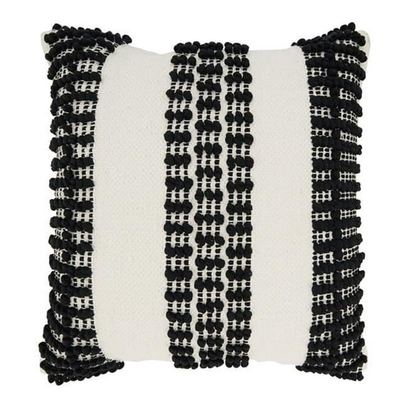 20 in. Textured Stripe Woven Poly Filled Throw Pillow, Black & White