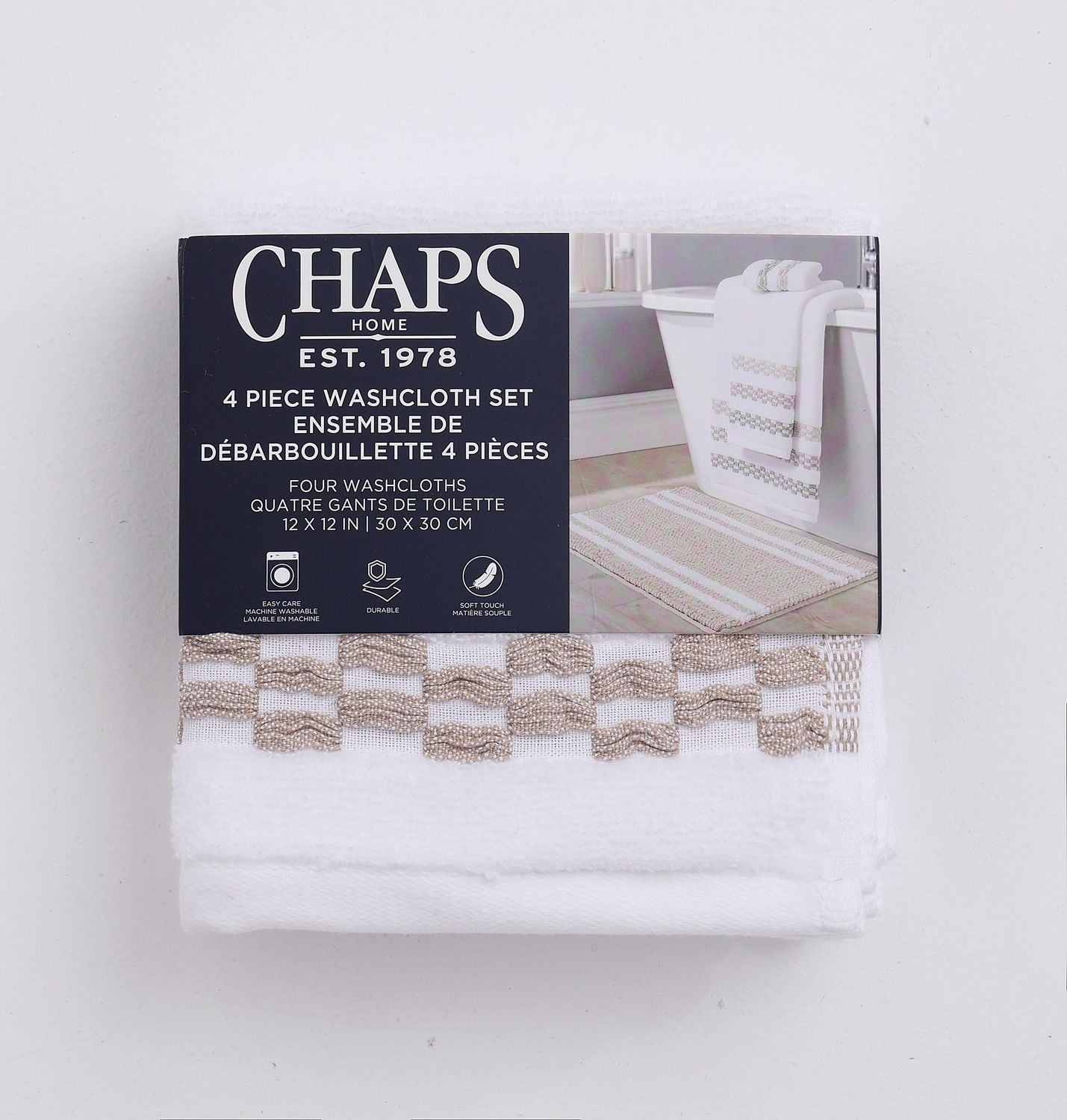 Chaps Luxury Towel Set - 4-Pack, Navy, 12" x 12"