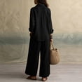 thumbnail image 4 of BRELIL Women Plus Size Two Piece Outfits Sets Long Sleeve Collared Button Shirt Wide Leg Pants Casual Lounge Set Solid Boho Vacation Travel Matching Tracksuit, Black 2XL, 4 of 6