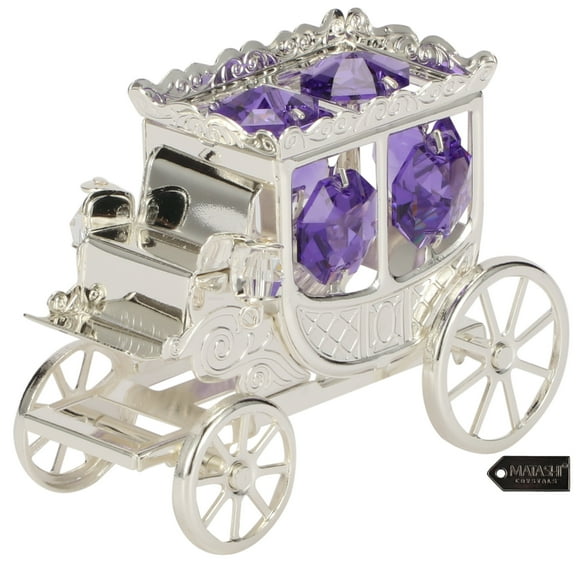 Matashi  Silver-plated Princess Carriage Ornament with Purple and Clear-cut Crystals