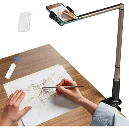Image of Overhead Phone Mount for Recording Phone Stand Articulating Arm Cell Phone Holder with LED Ring Light Desk/Bedside Tripod for YouTube Live Stream Cooking Video Recording Black