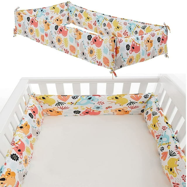 Juego de almohadillas protectoras para cuna 4 en 1 para niños, forro de algodón para cuna, juego de cama para cuna para niños y niñas, forro protector seguro para cuna de 4 lados