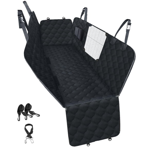 Funda de asiento de coche para perros PETICON impermeable con ventana de malla negra