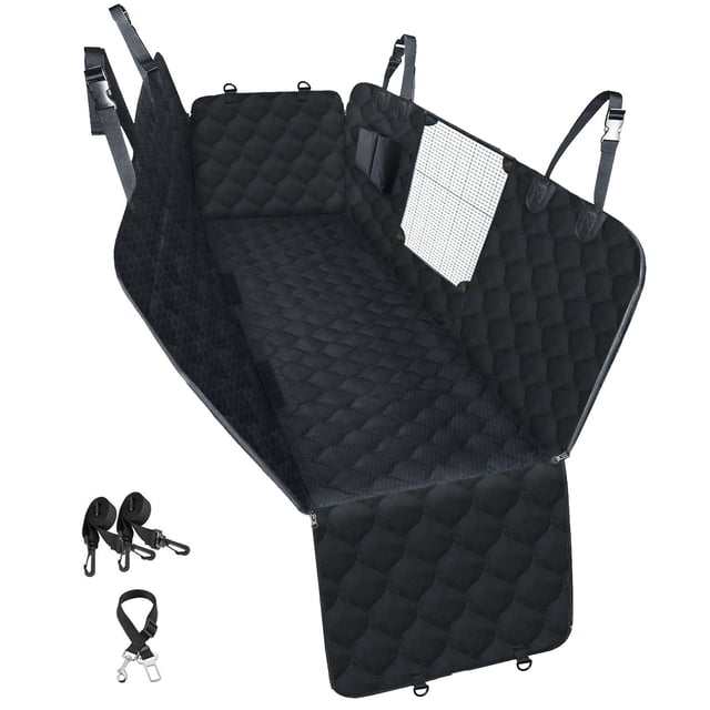 Funda de asiento de coche para perros PETICON impermeable con ventana de malla negra