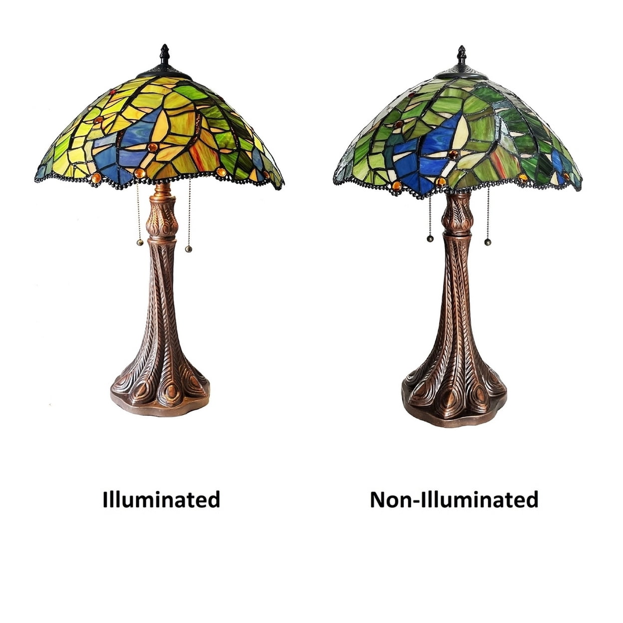 CHLOE Lighting MONSTERA-LEAF Floral-Style 2-Light Antique Dark Bronze Finish Stained Glass Window Panel 24" Tall