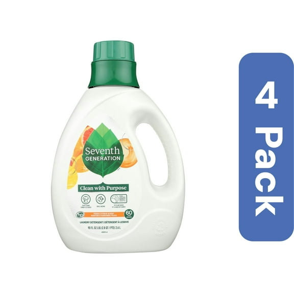 Seventh Generation Fresh Citrus Liquid Laundry Detergent 90 fl Ounce (Pack of 4)