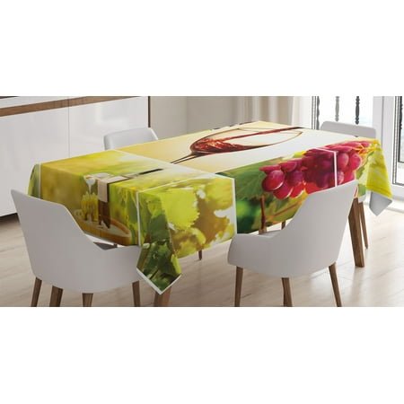 

Ambesonne Wine Tablecloth Rectangular Table Cover Vineyard Grape Harvest 52 x70 Green Red