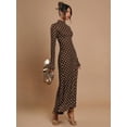 thumbnail image 4 of Dark Brown Polka Dot High Neck Flare Sleeve Maxi Dress For Women, 4 of 7