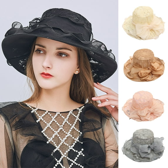 Cheers.US Women's Organza Church Kentcky Derby Fascinator Bridal Tea Party Wedding Hat Lace Bow Foldable Sun Hat