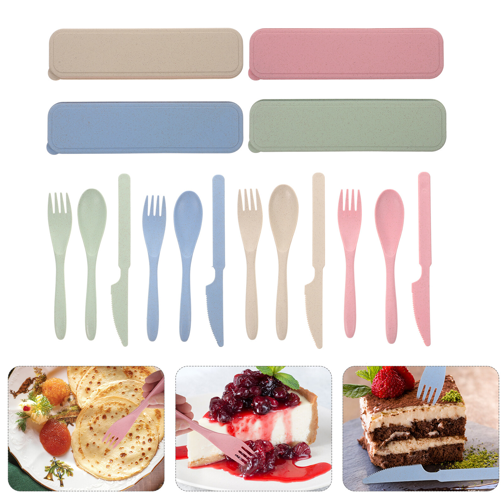4 Sets Lunch Box Utensils Set Spoon Fork Set for Lunch Box
