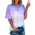 thumbnail image 2 of facefd Femmes T-Shirt Cravate Teint Causal Haut Court Été Blouse Casual Manches Col Rond Blouse, Violet, M, 2 of 6