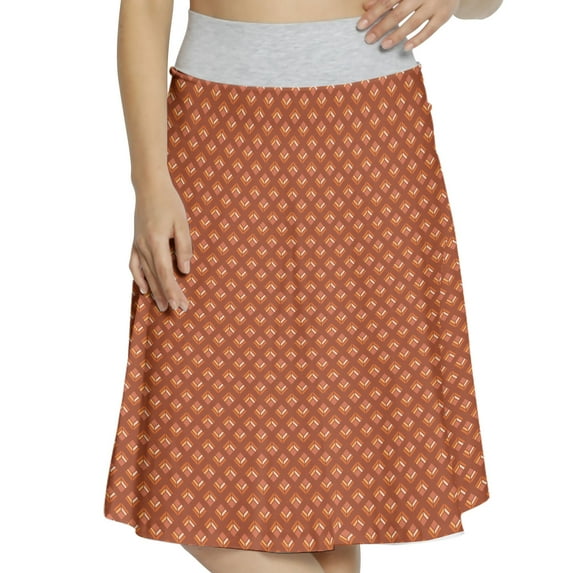 Women's Art Nouveau Geometrically Designed A-line Printed Skirt Casual Wear, L, Pale Redwood and Rust, by Ambesonne