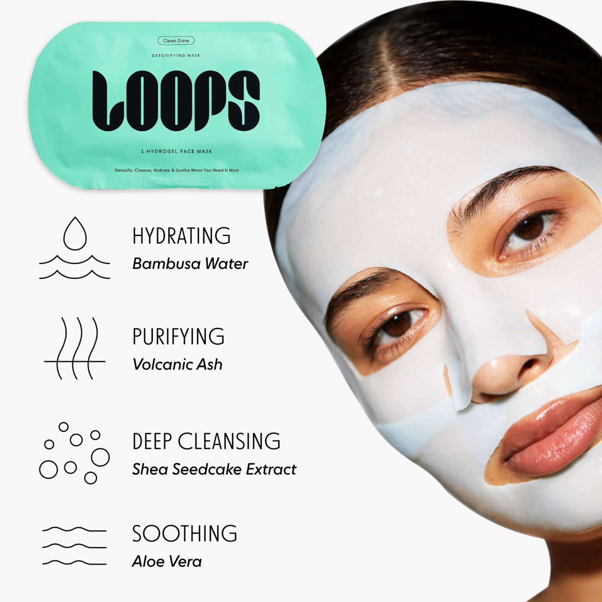 LOOPS Clean Slate Detox Hydrogel Face Mask | Cleansing, Purifying & Hydrating | 5 Pack
