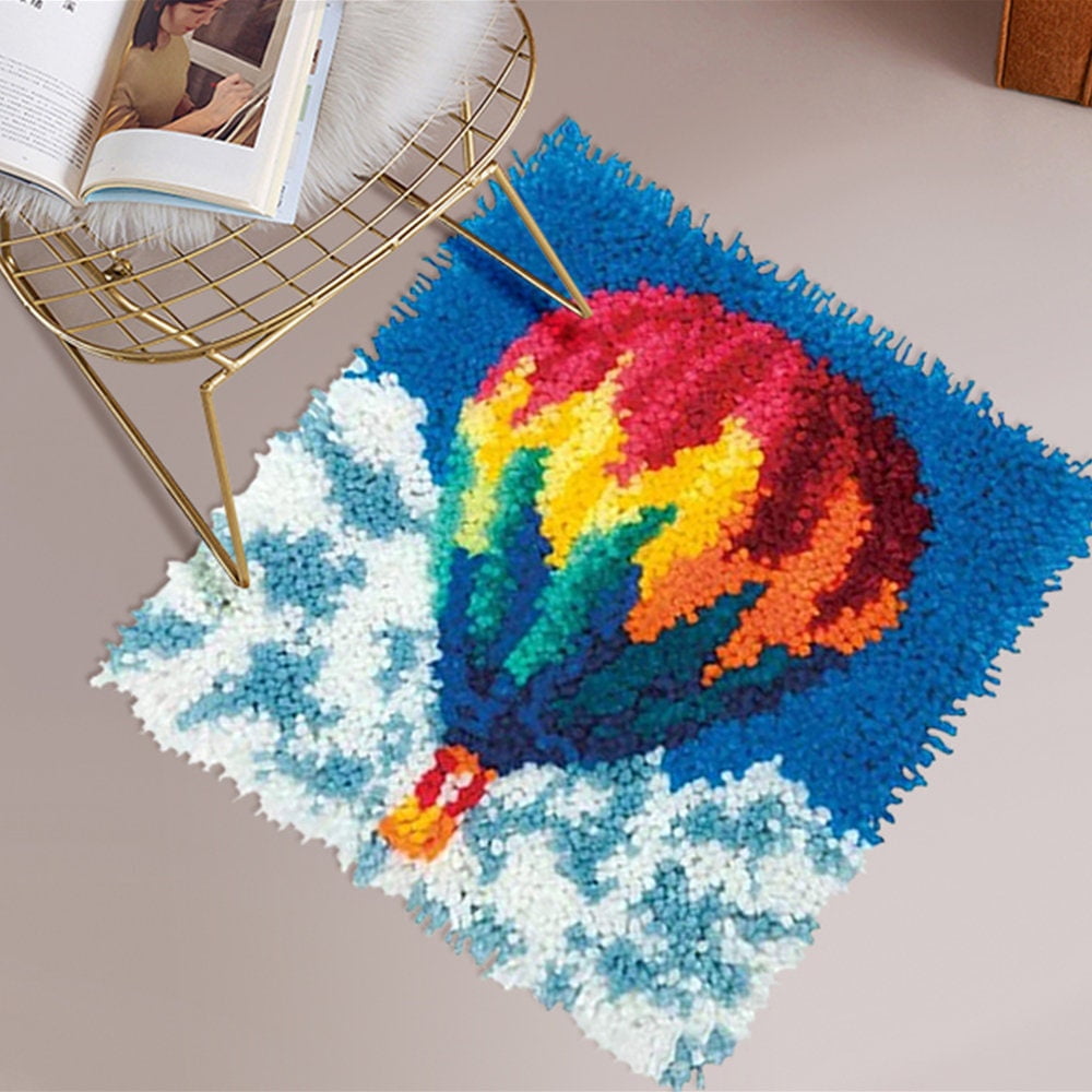 Latch Hook Rug Kits Embroidery DIY Hot Air Balloon Pattern Crochet Needlework Crafts for Adults and Kids Beginners 20"x 15"