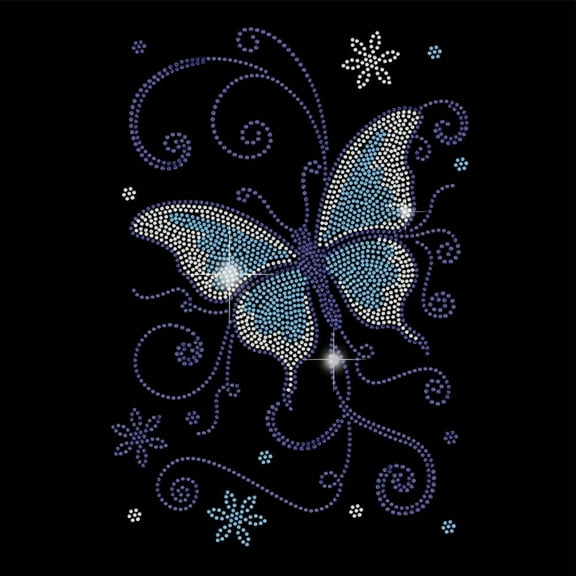 Deep Blue Butterfly Iron on Rhinestones Transfer Animal Bling Hot Fix Iron on Patch Transfer Decals Line Butterfly Crystal Heat Transfer Clothing Repair Decor for T-Shirt Jacket Bags DIY Art