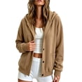 thumbnail image 3 of Women Notch Lapel Button Hooded Sevevn Cardigan Long Sleeve Dual Side Pocket Loose Fit Casual Sweatshirt Jacket, 3 of 6