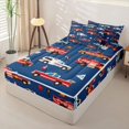thumbnail image 2 of Erosebridal Cartoon Fire Truck Zipper Twin Comforter Sets with Fitted Sheet and 2 Pillowcases,Equipment Vehicle Theme Zipper Bedding Set For Boys,Navy Blue Reversible,4pcs, 2 of 7