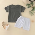 thumbnail image 2 of Ketyyh-chn99 Baby Boy Suit Short Toddler Outfits Short Sleeve Tops Striped Shorts Summer Baby Boys Clothes Set Grey,12-18 Months, 2 of 5