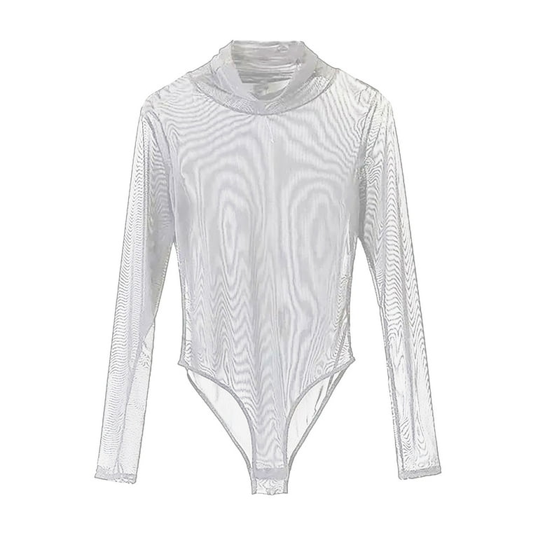 GHSOHS Women's Mesh Sheer Long Sleeve Bodysuit See Through