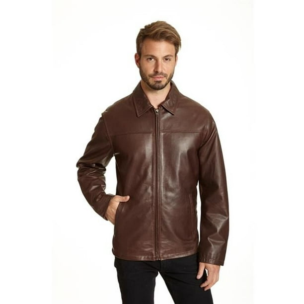 Excelled - Excelled 2029CSY Mens Shirt Collar Full Zip Leather Jacket ...