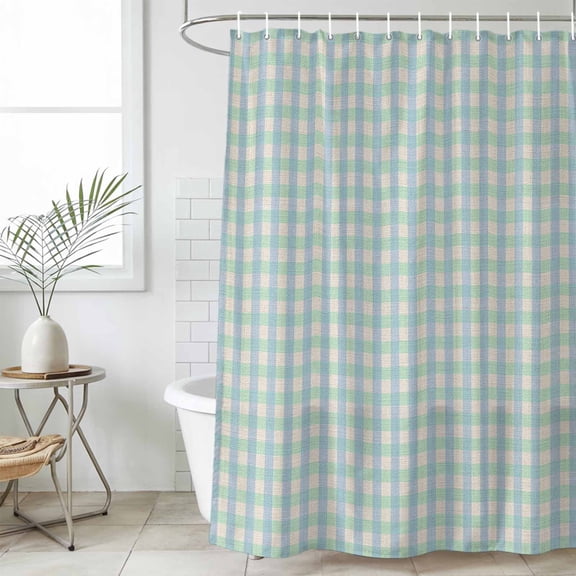 Blue Green Waterproof Fabric Shower Curtain,Grid Checkered Plaid Gingham Lattice Trellis Waterproof Fabric Shower Curtain for Bathroom Curtains Bathtubs Shower Curtains with 12 Hooks Stall 54x78in