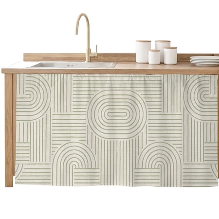 Cabinet Curtain Green Graphic Lines Kitchen Shelf Curtain Desk Under Sink Curtain Skirt Privacy Drape Cover Boho Geometric Contrast Stripes Cabinet Curtains for Kitchen Laundry Room 32x55 Inch