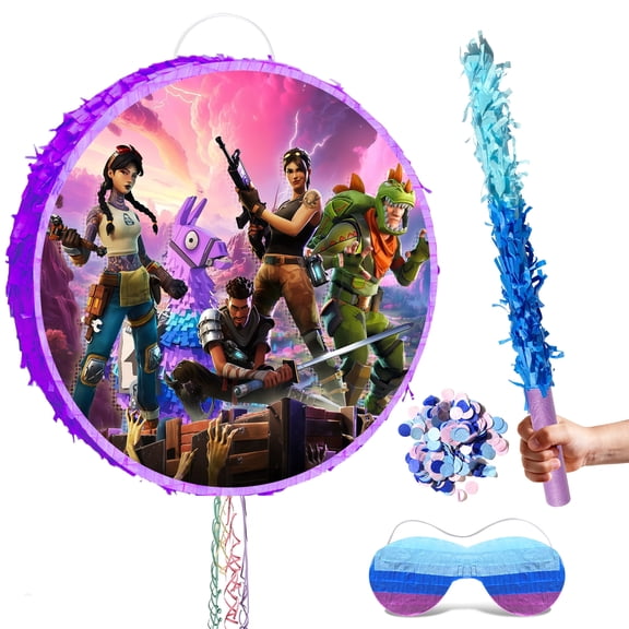 Game Piñata,4Pcs Game Themed Party Pinata Bundle - Game Round Piñata Large,Game Party Decorations Blindfold & Piñata Stick etc Game Birthday Party Supplies for Kids