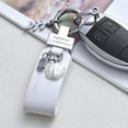 thumbnail image 4 of rygai Car Key Chain Leaf Shell Decor Exquisite Wide Strap Smooth Car Keys Storage Faux Leather Luxury Car Key Ring Holiday Gift,B White, 4 of 8