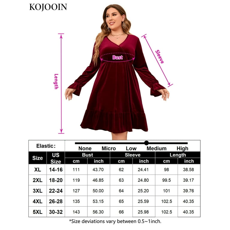 Kitsin Women's Plus Size Velvet Dress Wrap V Neck Swing Dress Long Sleeve  Cocktail Party Dress 