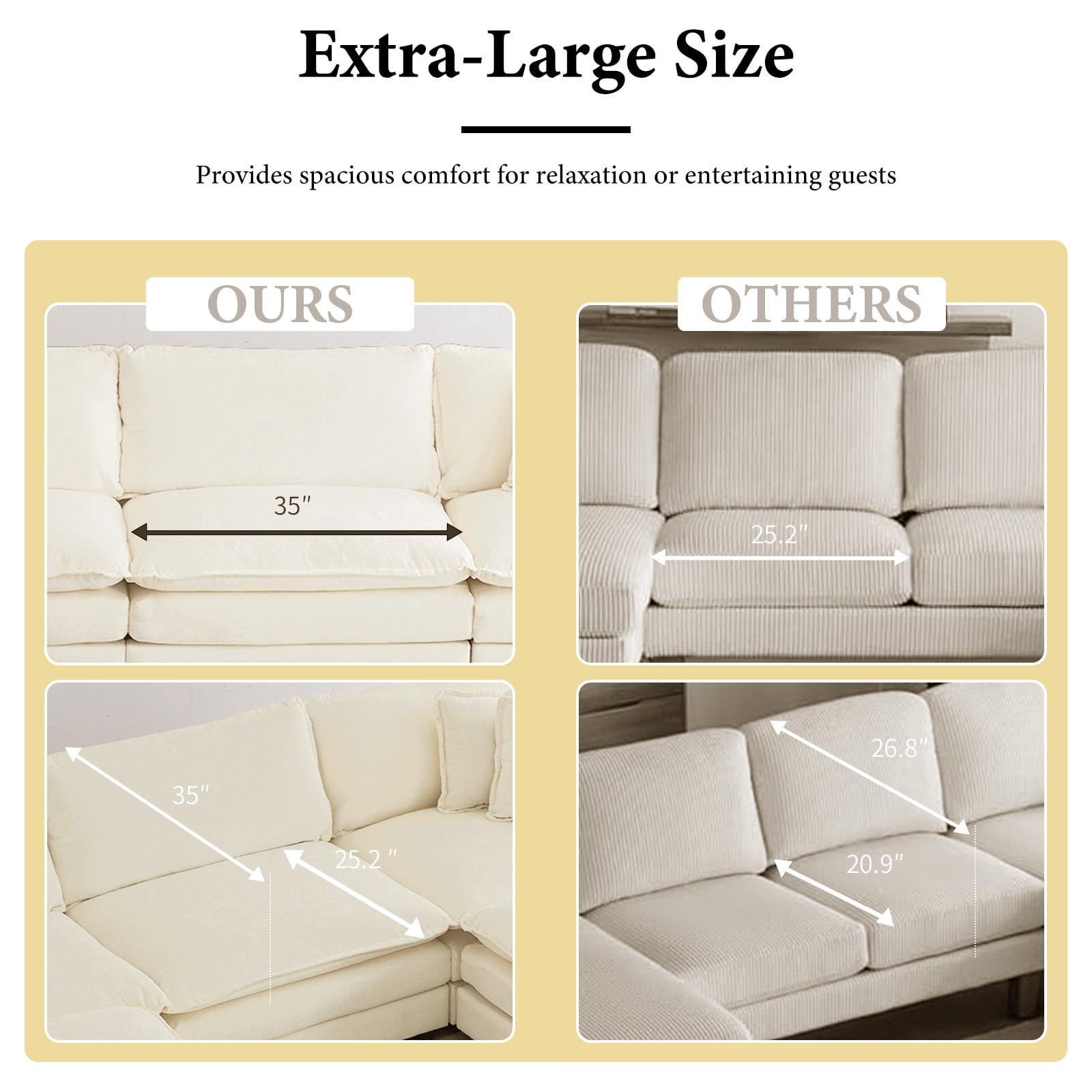 111.5” Beige White Modular Sofa, 3 Seater L Shaped Chenille Sectional for Living Room, Cloud Sectional Couch with Ottoman, Sofá moderno