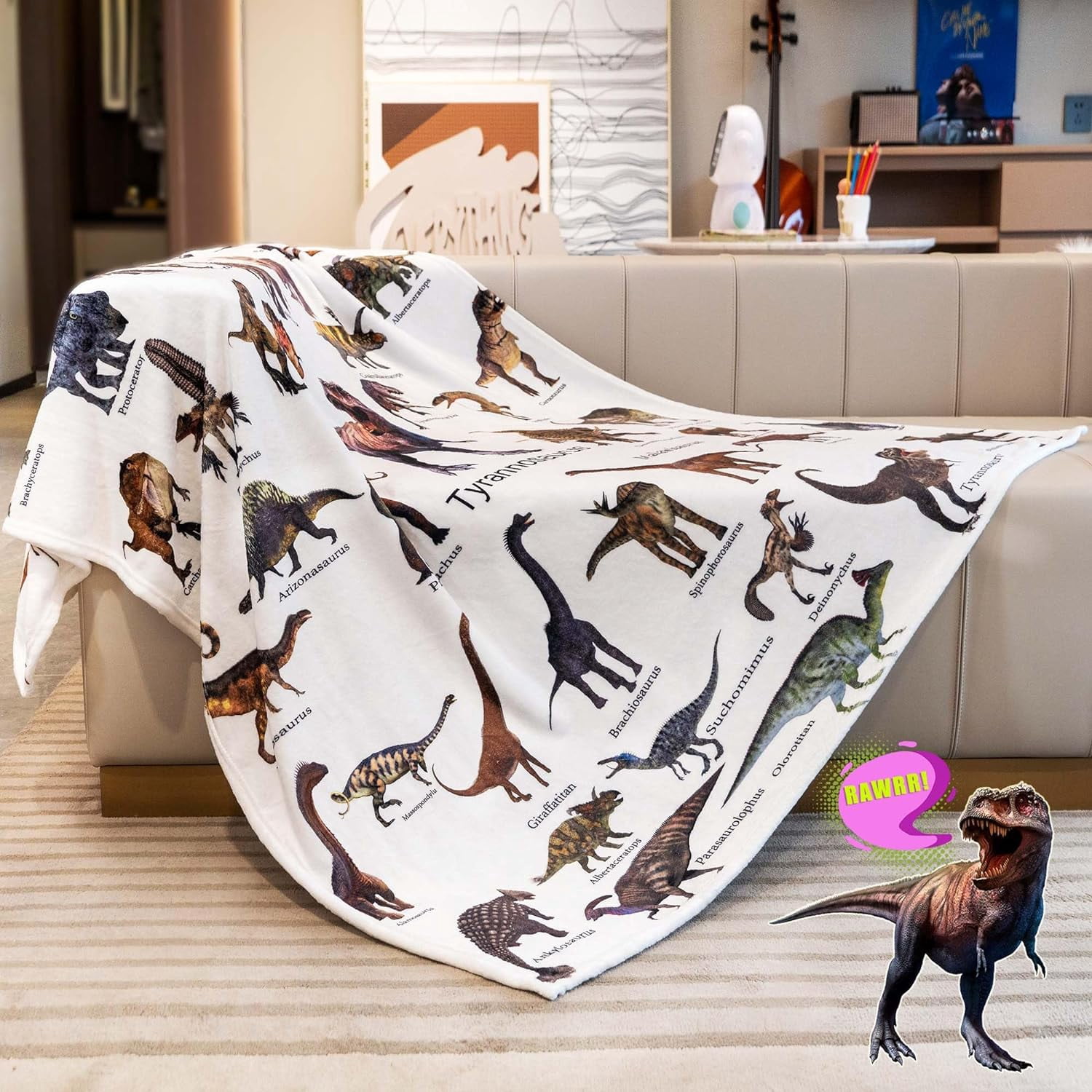 Dinosaur Blanket for Boys, Kids Blanket Super Soft and Cozy 50×60in Funny Dinosaur Throw Blanket Design is Gift for Kids,Fluffy Cozy Fleece Toddler Blanket